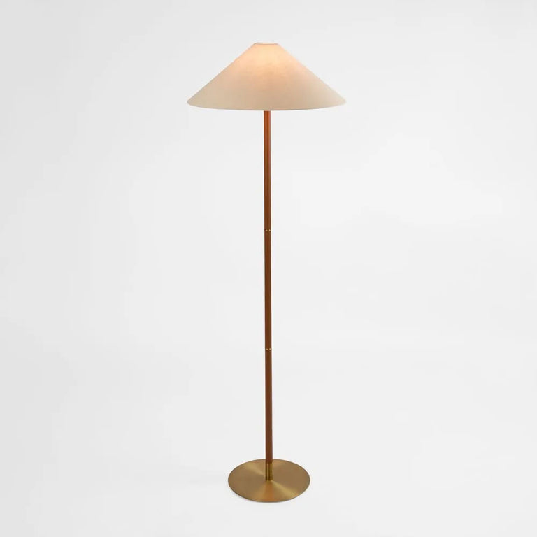 Huntley Leather & Antique Brass Floor Lamp With Shade - ELUH231287