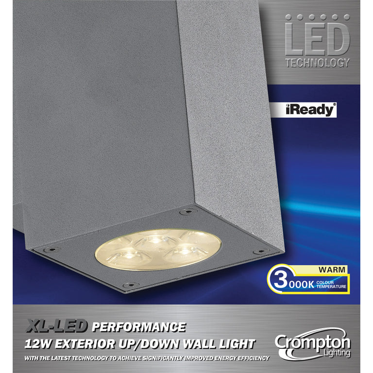 Outdoor 12W LED Up/Down Wall Pillar Light Silver / Warm White - 26913