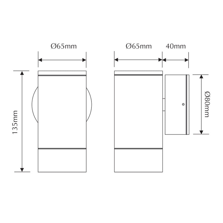 Elite-1 240V GU10 Fixed Wall Pillar Light Aluminium IP54 - 19398
