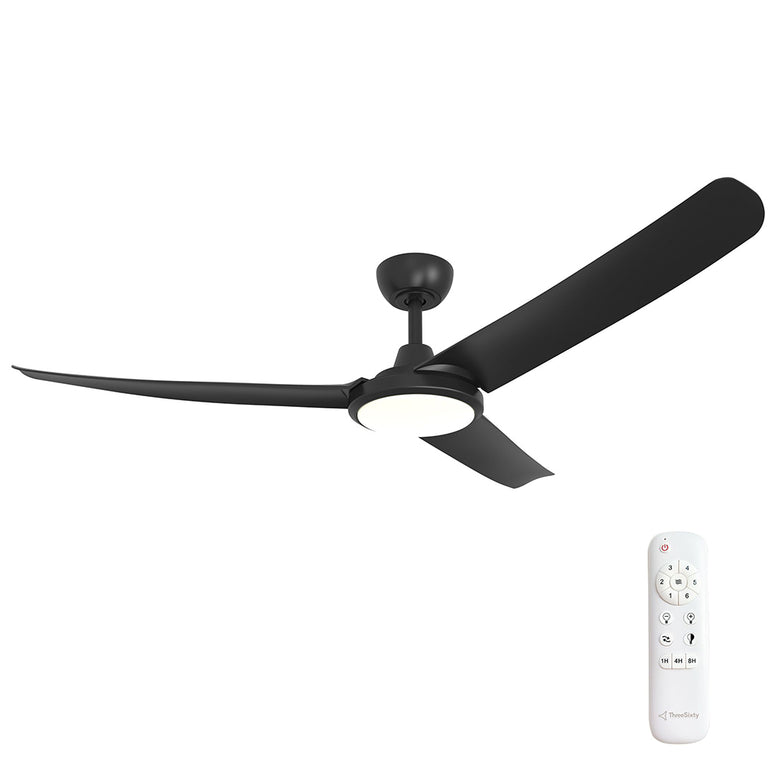 Flatjet (3/4/5) 56" DC Indoor / Outdoor Ceiling Fan With 24W LED Dimmable Light Black Motor / Black Polymer Blades - FLJ56BKLED
