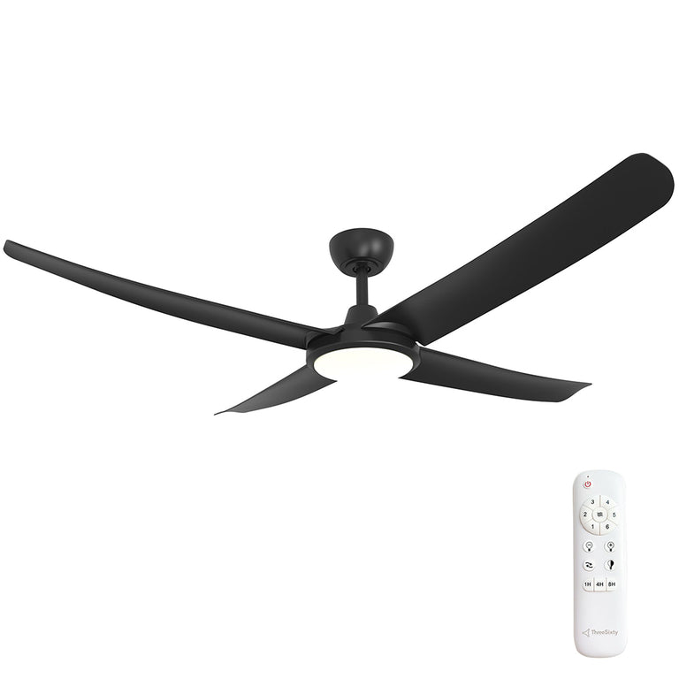 Flatjet (3/4/5) 56" DC Indoor / Outdoor Ceiling Fan With 24W LED Dimmable Light Black Motor / Black Polymer Blades - FLJ56BKLED