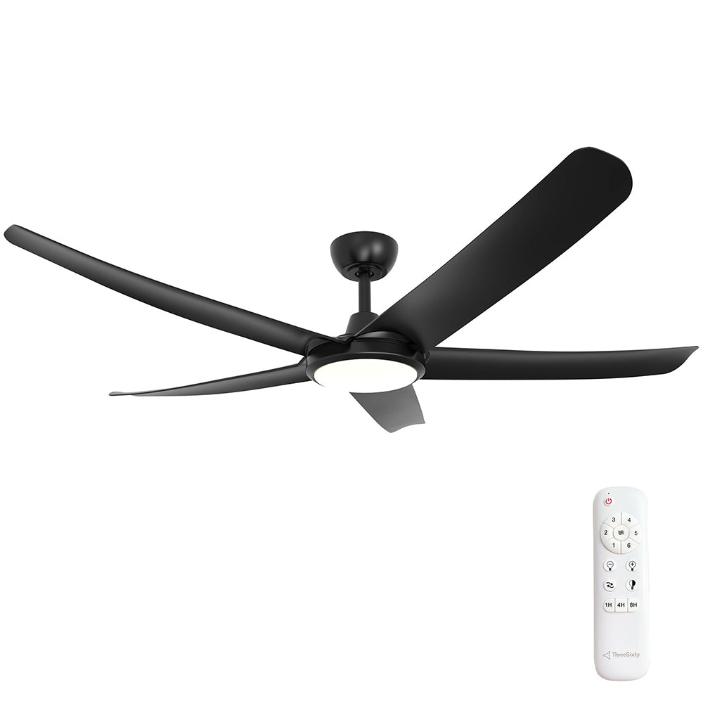 Flatjet (3/4/5) 56" DC Indoor / Outdoor Ceiling Fan With 24W LED Dimmable Light Black Motor / Black Polymer Blades - FLJ56BKLED