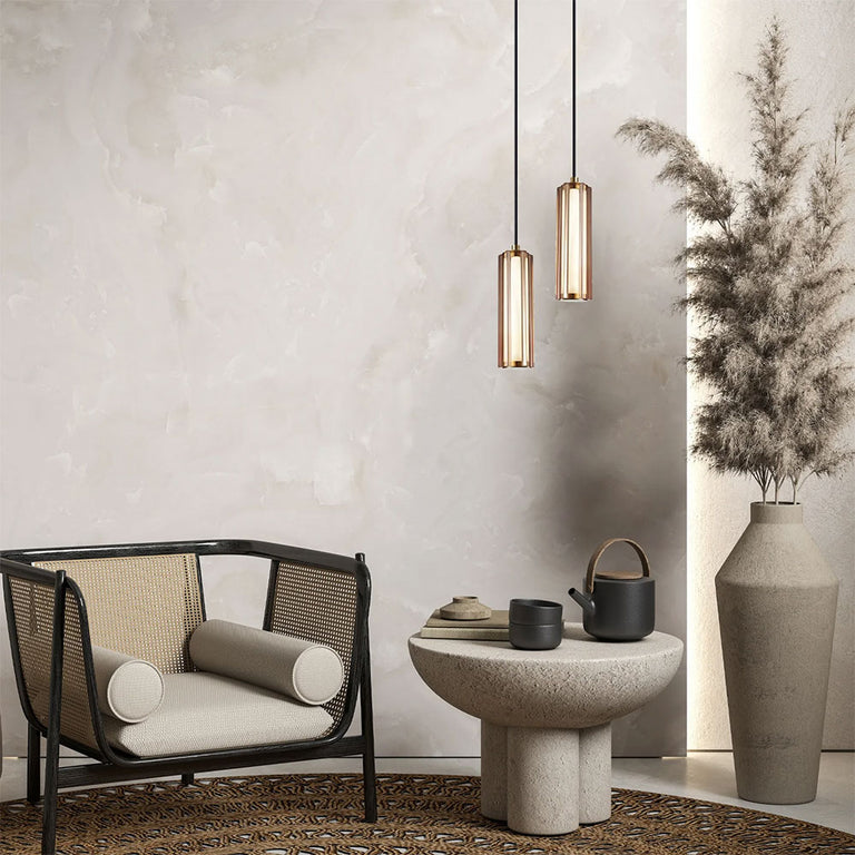 Interior LED Tri-CCT Glass With Curve Cylinder Pendant Coffee - FRECCIA1