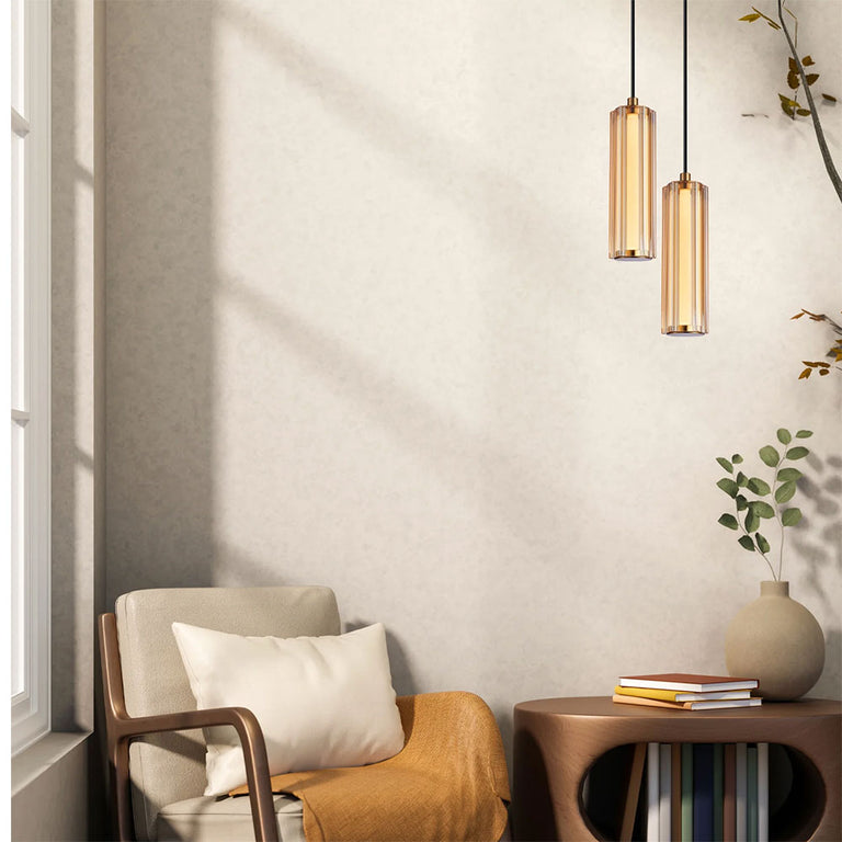 Interior LED Tri-CCT Glass With Curve Cylinder Pendant Amber - FRECCIA3