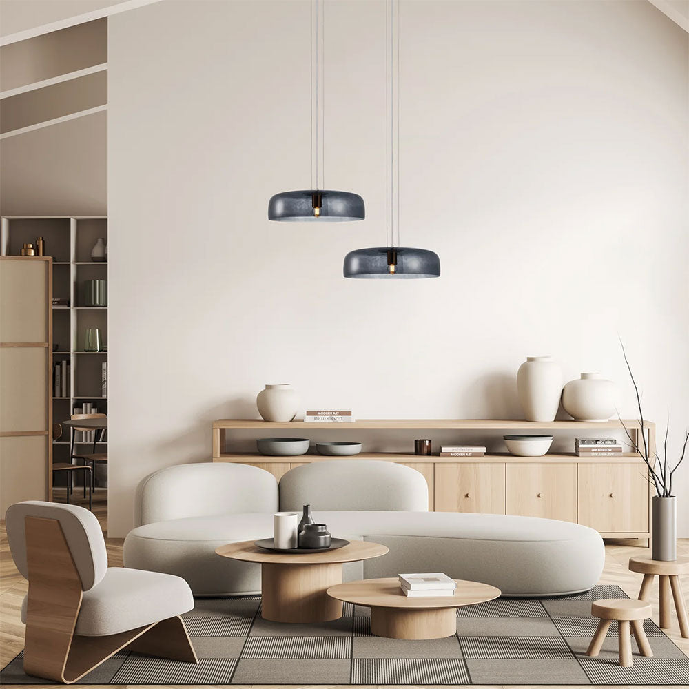 Interior Dome Glass With Brass Highlight Pendant Smokey Black - GELATINA1