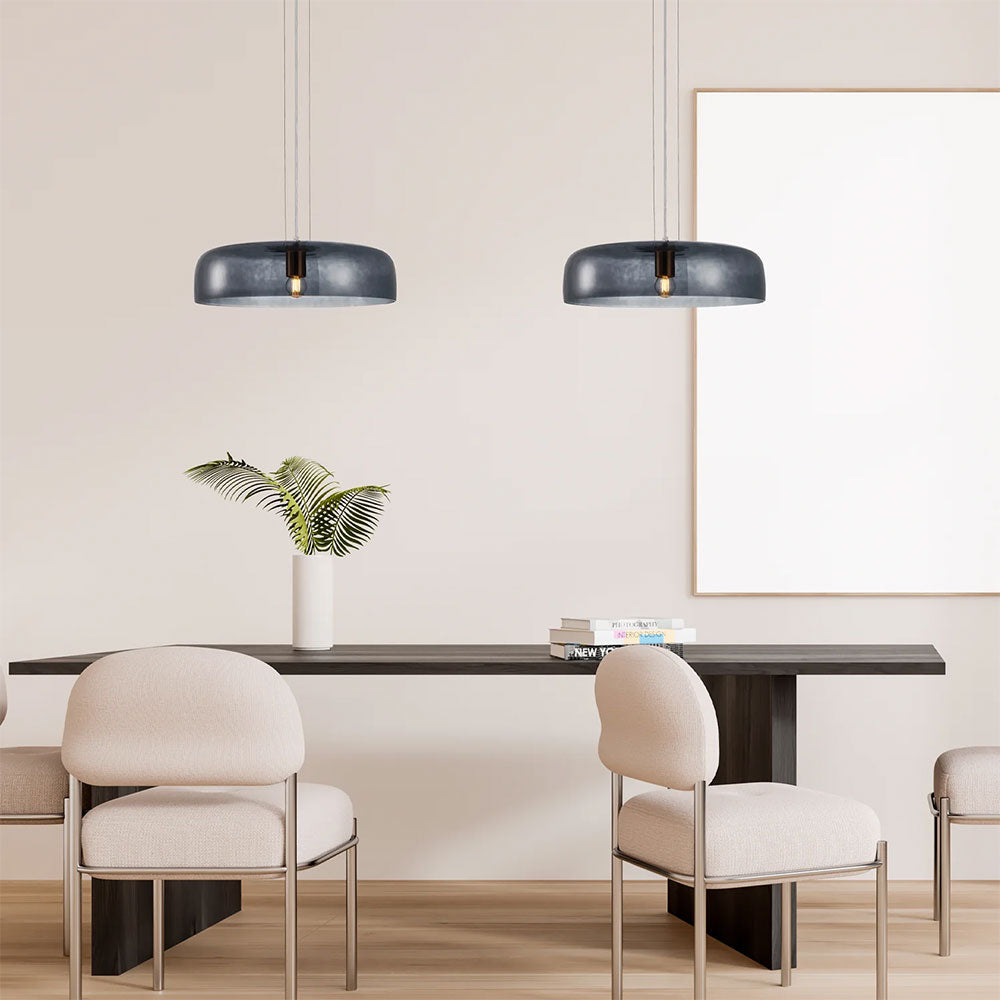 Interior Dome Glass With Brass Highlight Pendant Smokey Black - GELATINA1