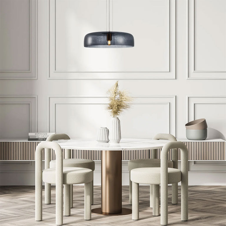 Interior Dome Glass With Brass Highlight Pendant Smokey Black - GELATINA1