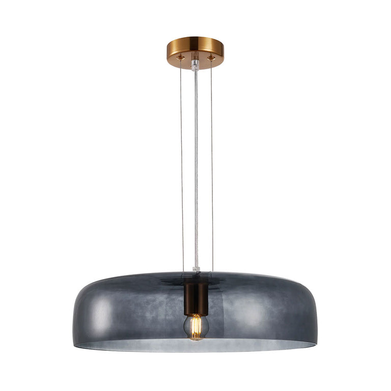 Interior Dome Glass With Brass Highlight Pendant Smokey Black - GELATINA1