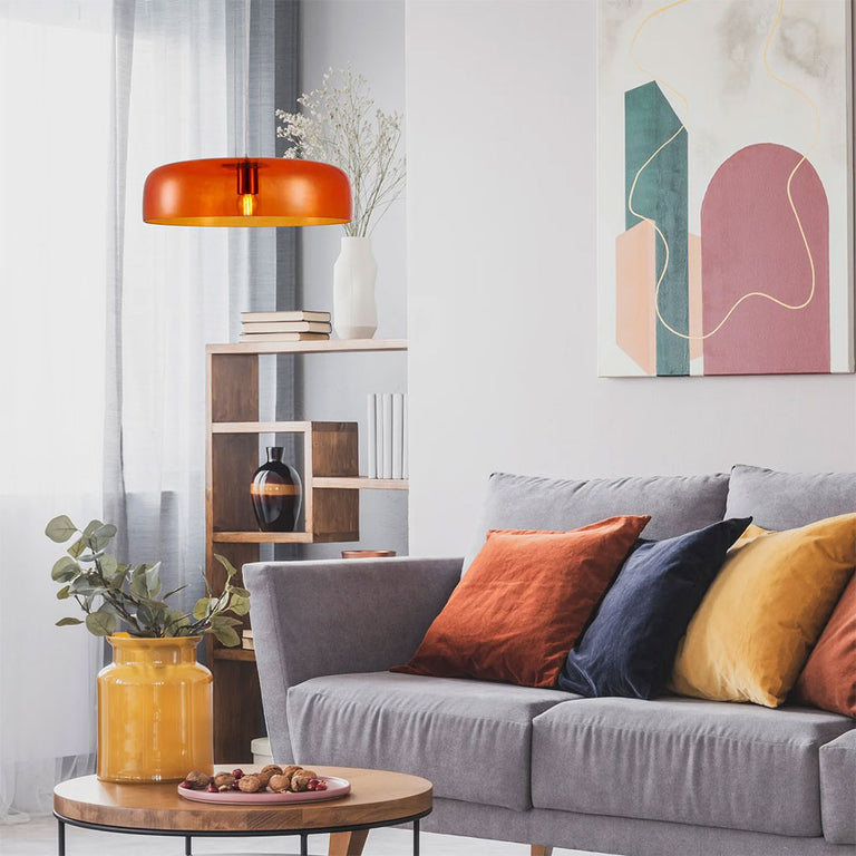 Interior Dome Glass With Brass Highlight Pendant Orange - GELATINA2