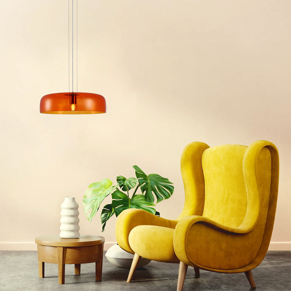 Interior Dome Glass With Brass Highlight Pendant Orange - GELATINA2