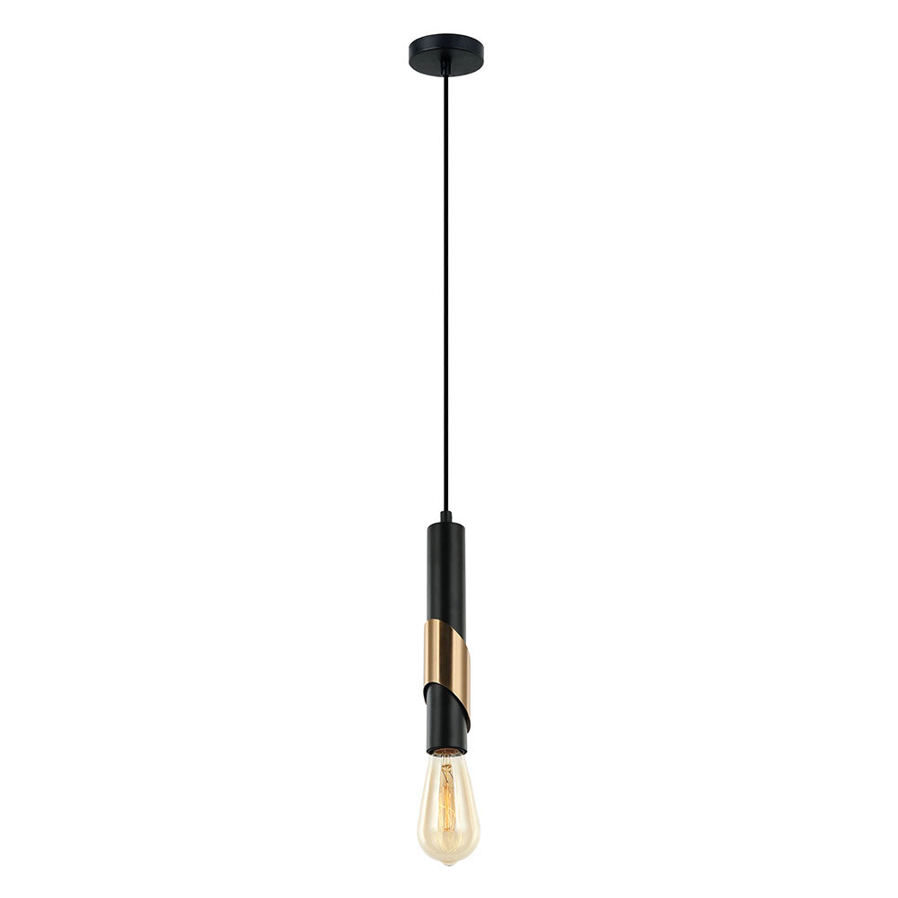 Golda Diagonal Plate 1 Light Pendant Matt Black / Antique Brass - GOLDA1
