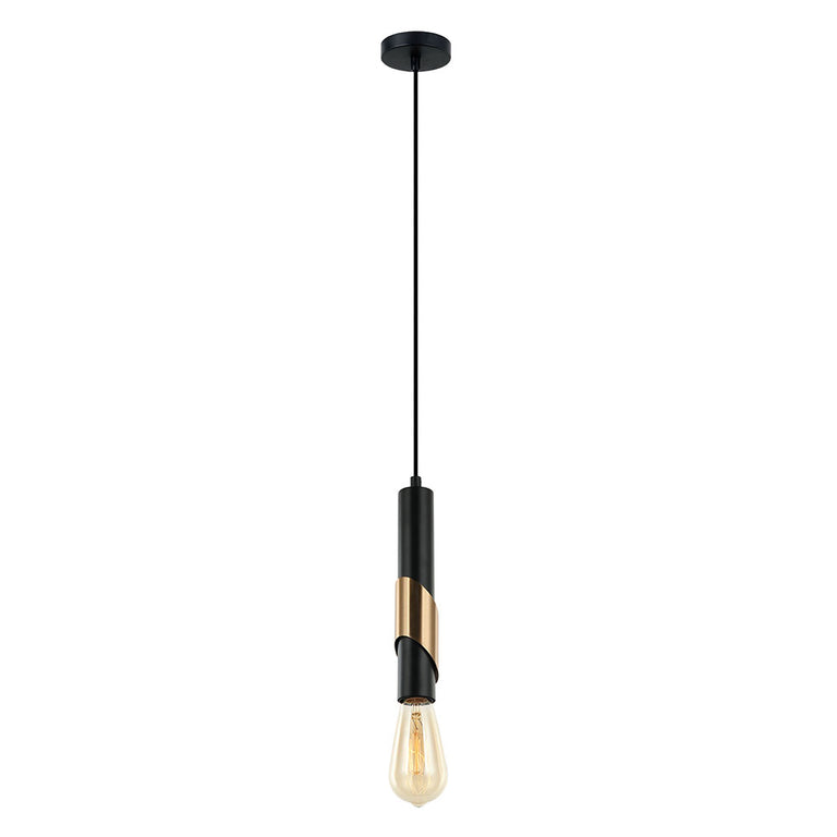 Golda Diagonal Plate 1 Light Pendant Matt Black / Antique Brass - GOLDA1