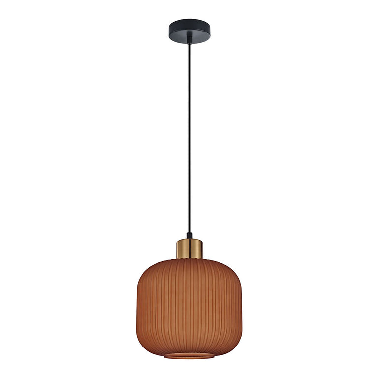 Interior Translucent Glass Shade With Brass Highlight Pendant Terracotta - GOMITAS1