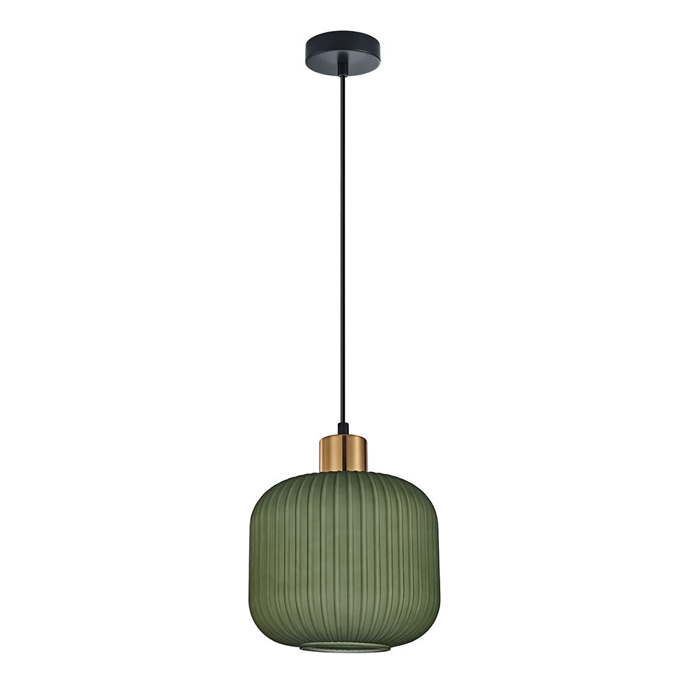 Interior Translucent Glass Shade With Brass Highlight Pendant Green - GOMITAS2