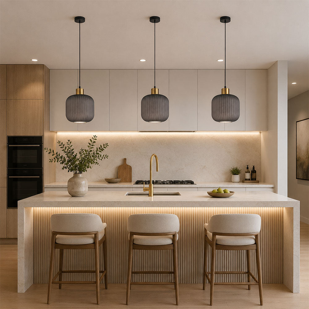 Interior Translucent Glass Shade With Brass Highlight Pendant Smokey Black - GOMITAS3