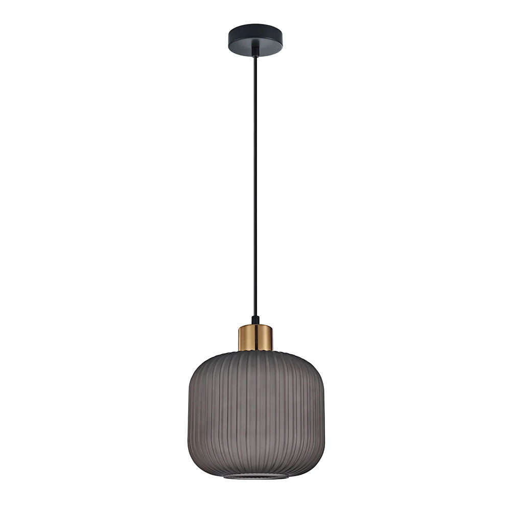 Interior Translucent Glass Shade With Brass Highlight Pendant Smokey Black - GOMITAS3