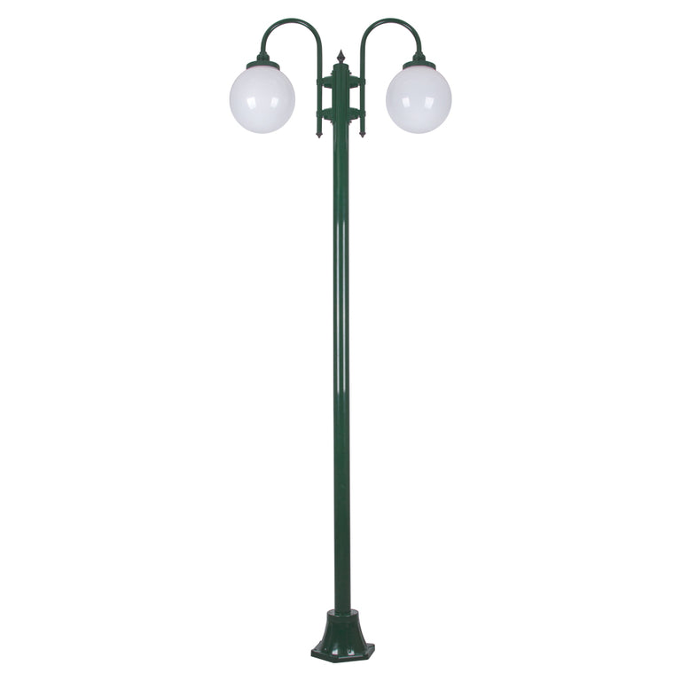 Lisbon Twin Spheres Curved Arms Plain Post Light Green - 15791