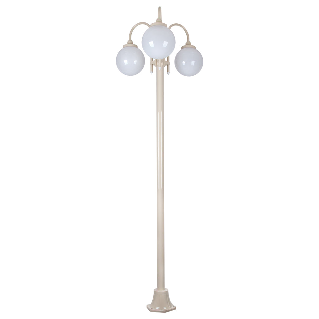 Lisbon Triple Sphere Curved Arms Plain Post Light Beige - 15794