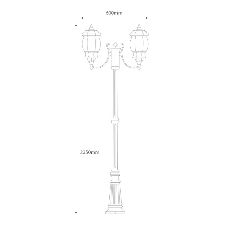 Vienna Twin Head Curved Arms Tall Post Light Black - 15969