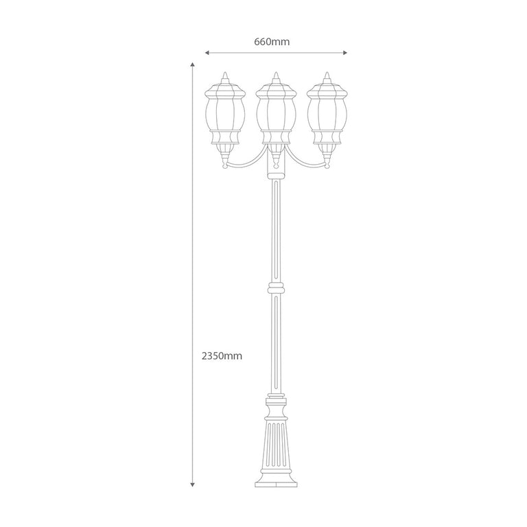 Vienna Three Head Curved Arm Tall Post Light White -15979