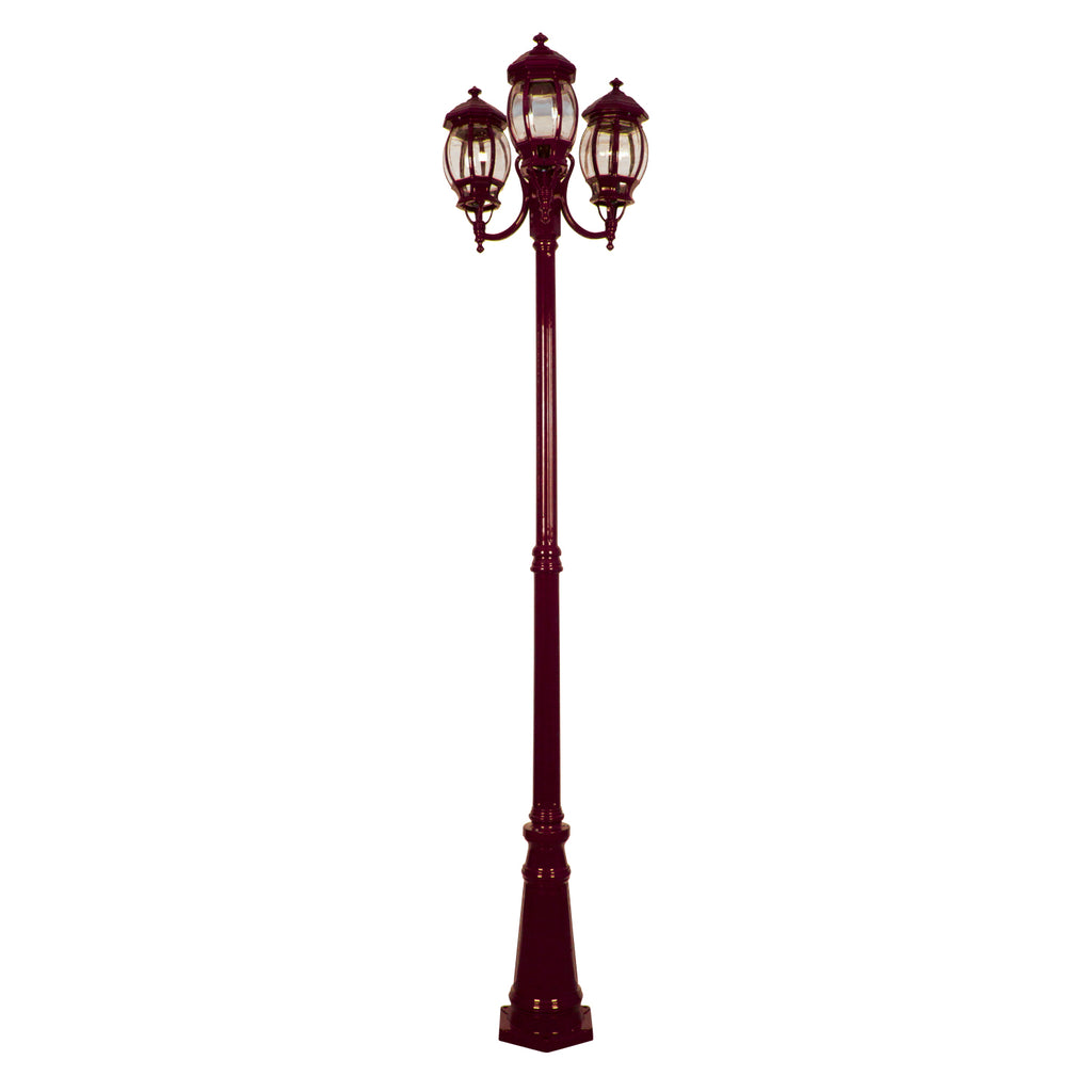 Vienna Three Head Curved Arm Tall Post Light Burgundy - 15976