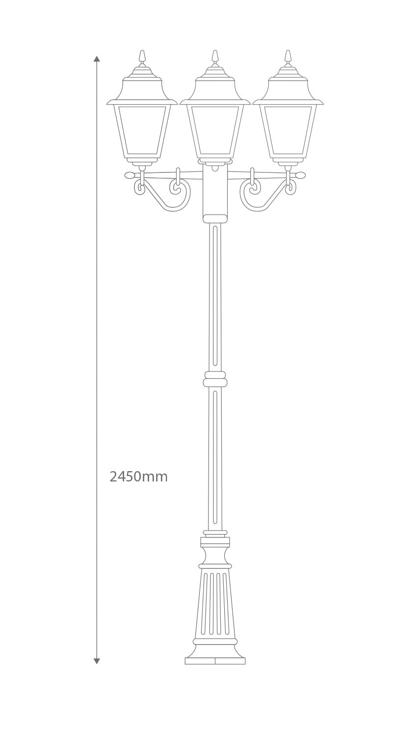 Paris Triple Head Tall Post Light Black - 15171