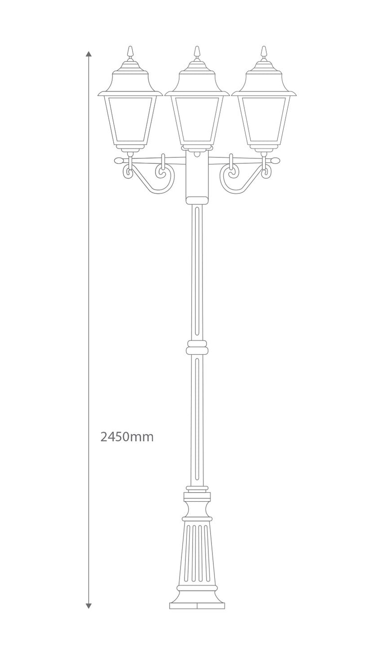 Paris Triple Head Tall Post Light Black - 15171