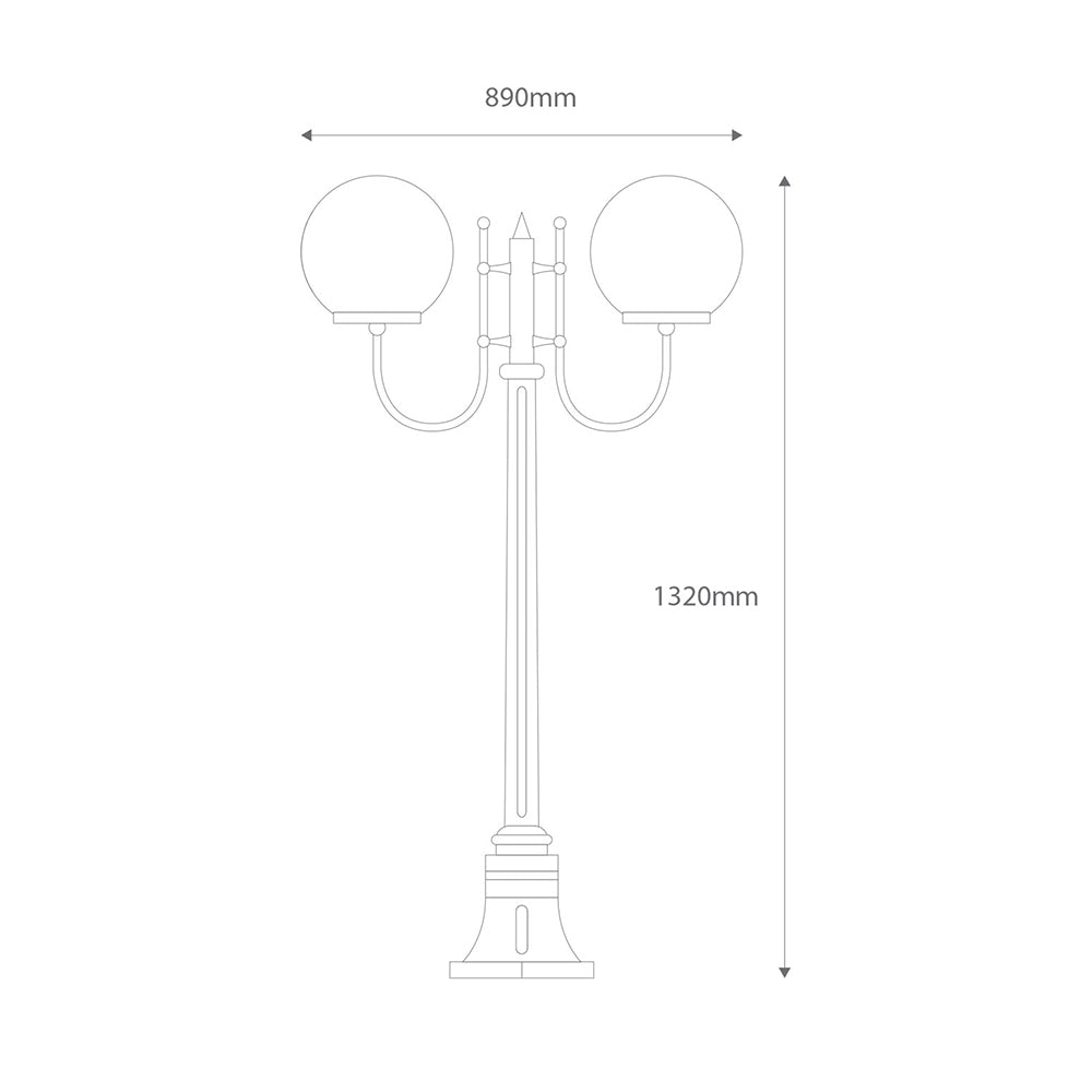 Lisbon Twin 30cm Spheres Curved Arms Short Post Light White - 15697
