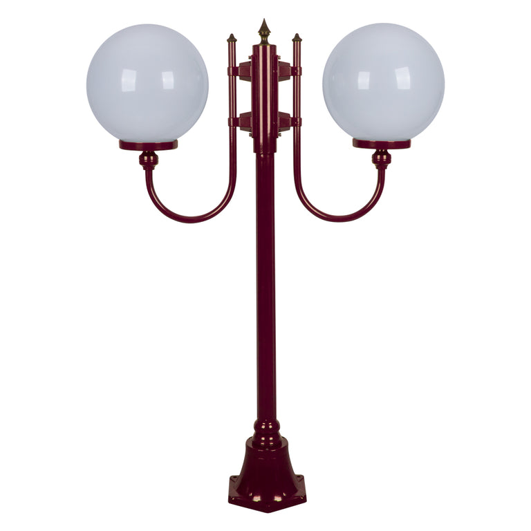 Lisbon Twin 30cm Spheres Curved Arms Short Post Light Burgundy - 15694