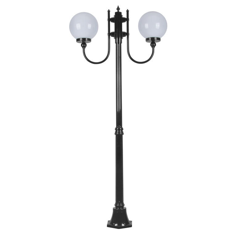 Lisbon Twin Head 25cm Sphere Curved Arm Medium Post Light Black - 15711