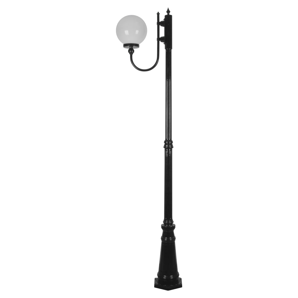 Lisbon 25cm Sphere Curved Arm Tall Post Light Black - 15723