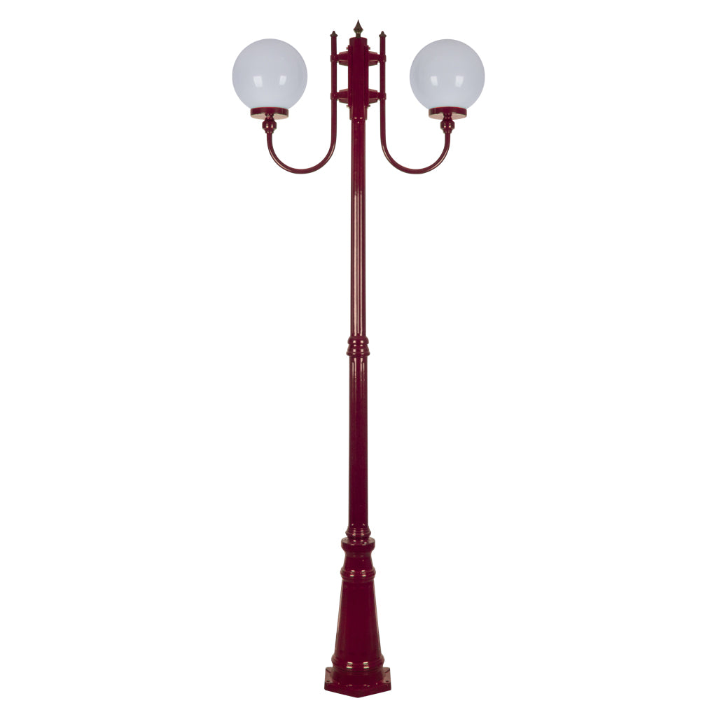 Lisbon Twin 25cm Sphere Curved Arms Tall Post Light Burgundy - 15736