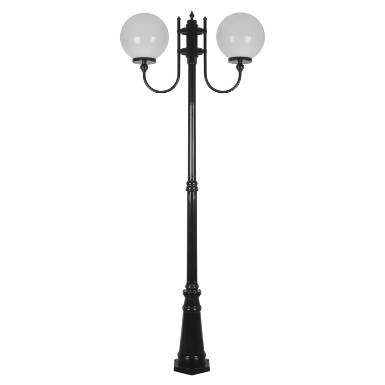 Lisbon Twin 30cm Sphere Curved Arms Tall Post Light Black - 15741