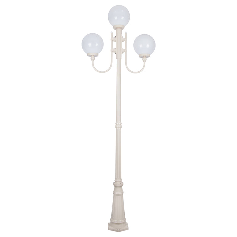 Lisbon Triple 25cm Spheres Curved Arms Tall Post Light Beige - 15746
