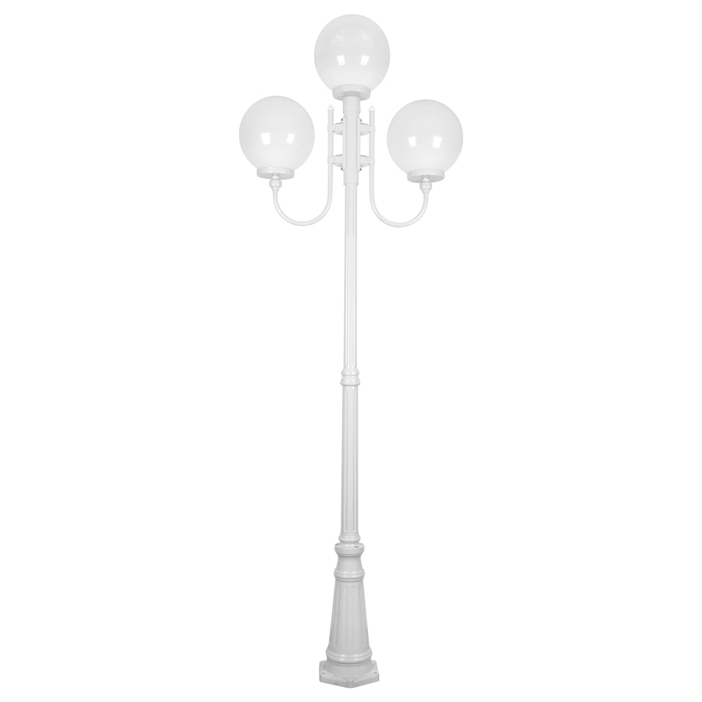 Lisbon Triple 30cm Spheres Curved Arms Tall Post Light White - 15757