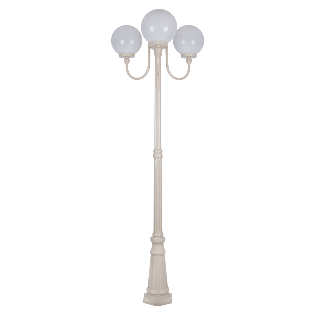 Lisbon Triple 25cm Spheres Curved Arms Tall Post Light Beige - 15758
