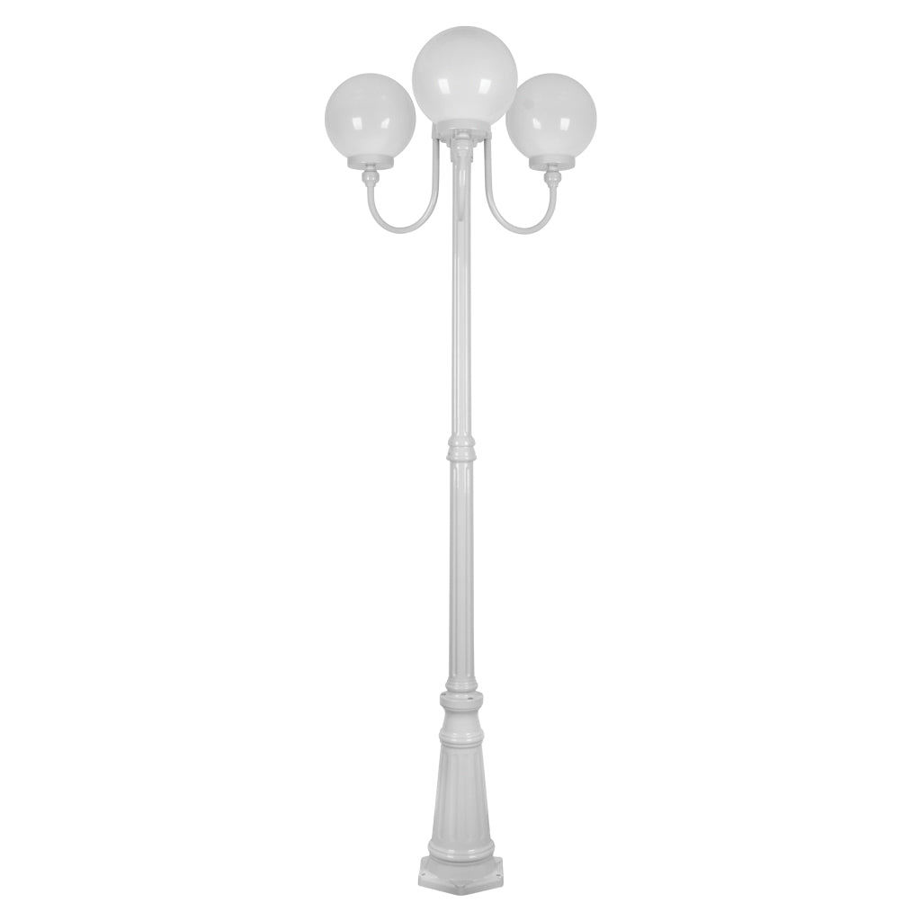 Lisbon Triple 25cm Spheres Curved Arms Tall Post Light White - 15763