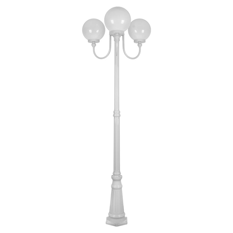 Lisbon Triple 25cm Spheres Curved Arms Tall Post Light White - 15763