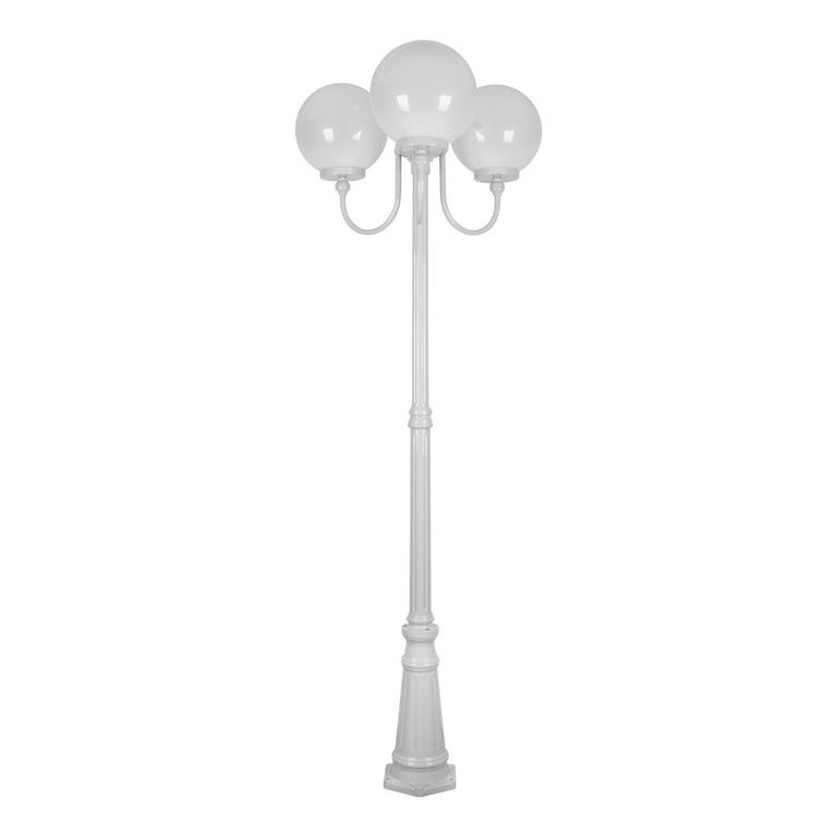 Lisbon Triple 30cm Spheres Curved Arms Tall Post Light White - 15769