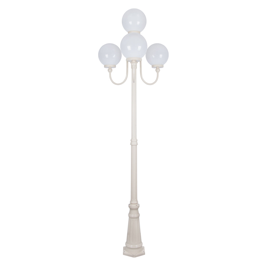 Lisbon Four 25cm Spheres Curved Arms Tall Post Light Beige - 15770