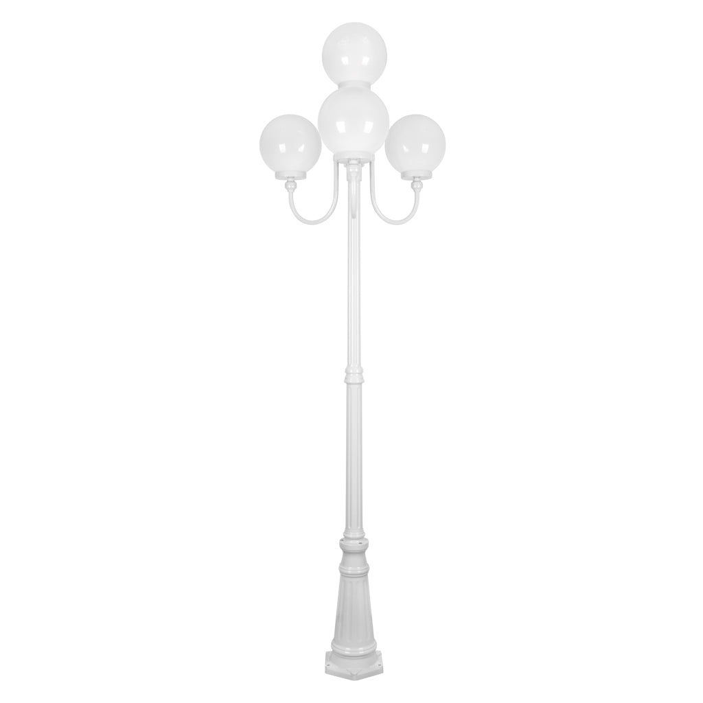 Lisbon Four 25cm Spheres Curved Arms Tall Post Light White - 15775