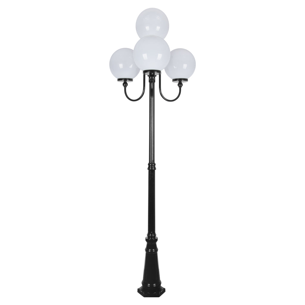 Lisbon Four 30cm Spheres Curved Arms Tall Post Light Black - 15777