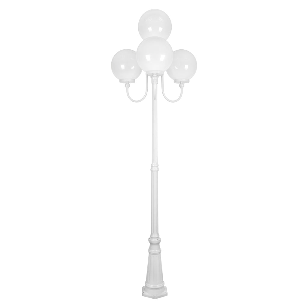 Lisbon Four 30cm Spheres Curved Arms Tall Post Light White - 15781