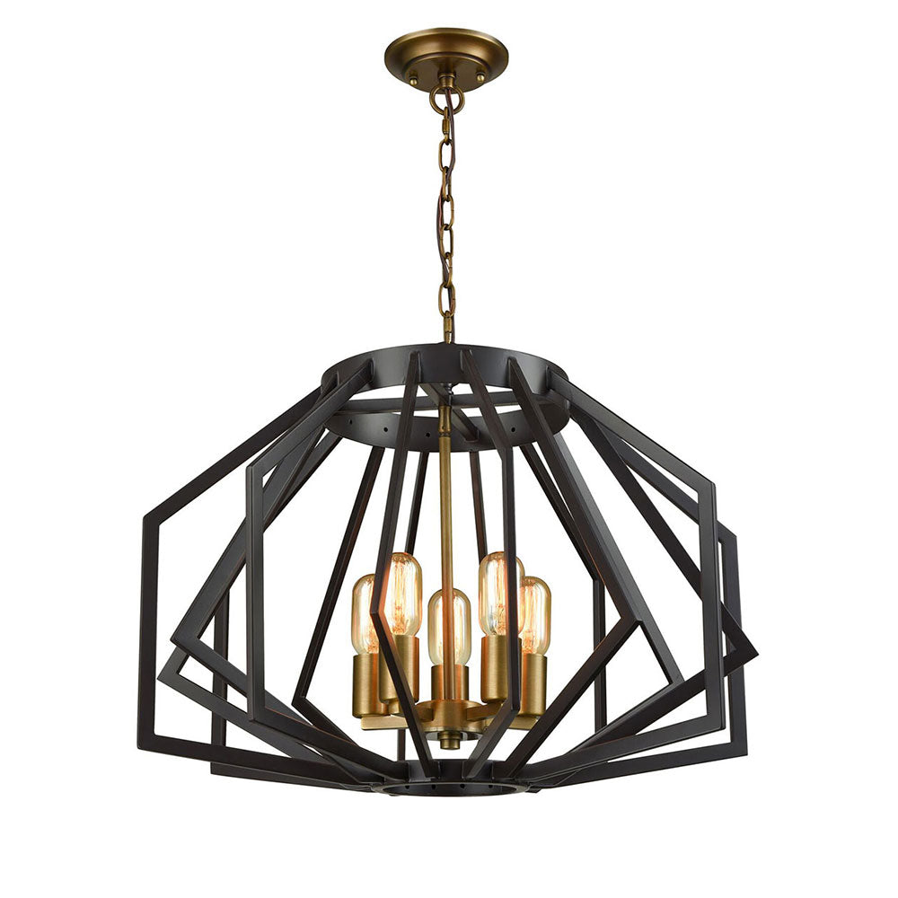 Wide Angular Cage 5 Light Pendant Oiled Bronze - Gamba1