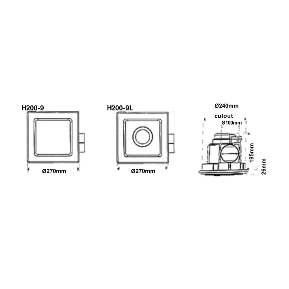 Altair 3 Square Exhaust Fan with 10W LED Light White / Warm White - H200-9L