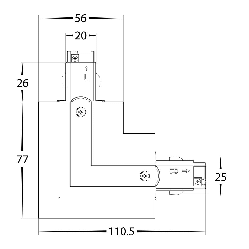 Astro Three Circuit Recessed Track L-Shape Connector Matt Black - HCP-102301-LSC