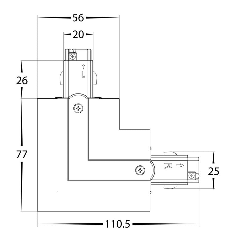 Astro Three Circuit Recessed Track L-Shape Connector Matt Black - HCP-102301-LSC