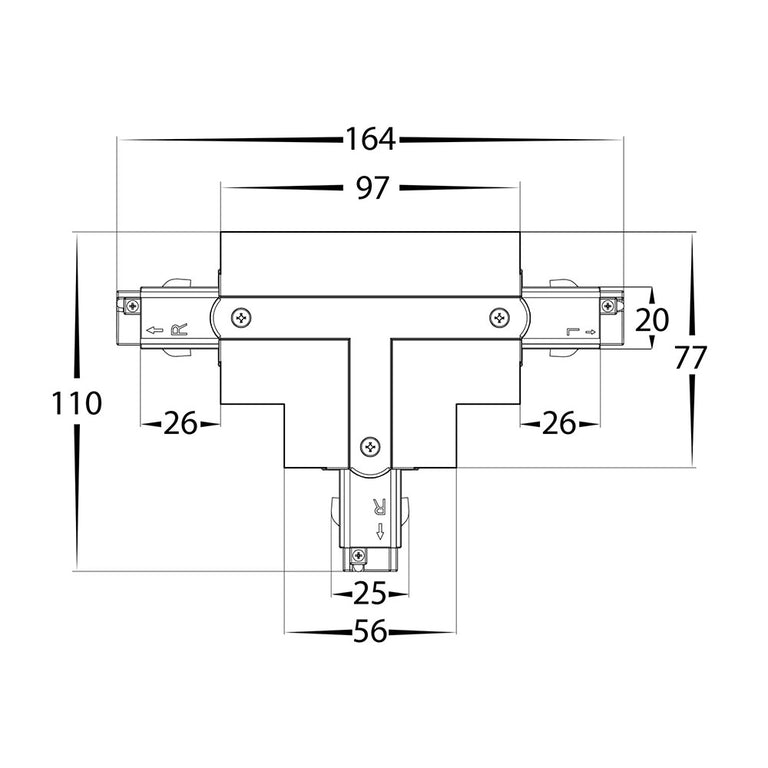 Astro Three Circuit Recessed Track T-Shape Connector Matt White - HCP-103301-TSC