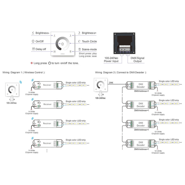 Single Colour 240V Touch Panel LED Strip Controller - HCP-75212