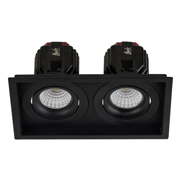 Lyra 2 x 17W Rectangular Tilt Recessed Dali Dimmable LED Downlight Black / Quinto - HCP-81241117